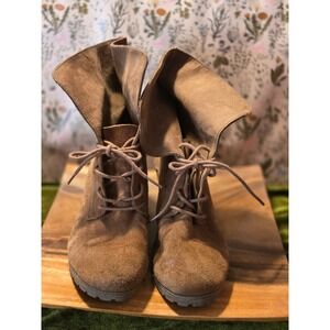 MIA Women Tan Suede Lace Up Wedge Ankle Boots Size 10